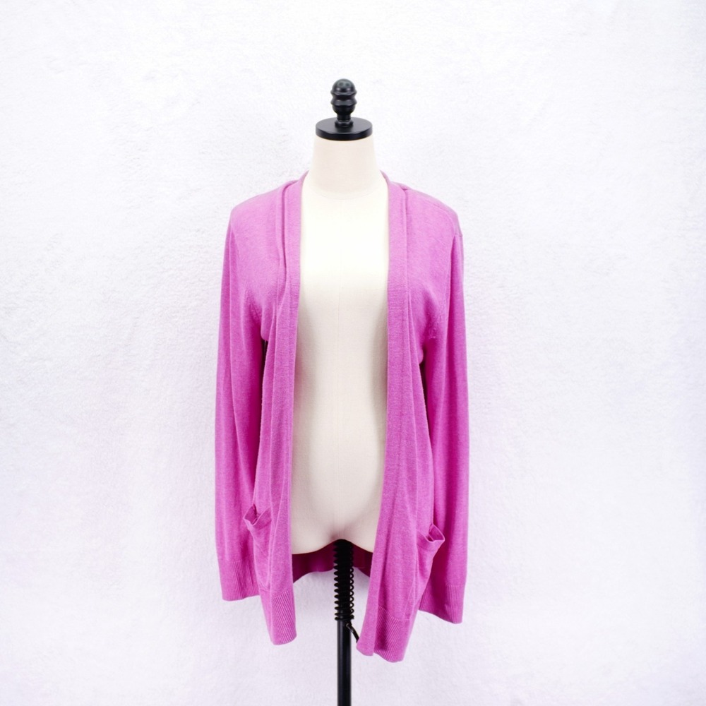 Croft & Barrow -Large- Pink Open Cardigan Cotton Rayon Knit W/ Pockets